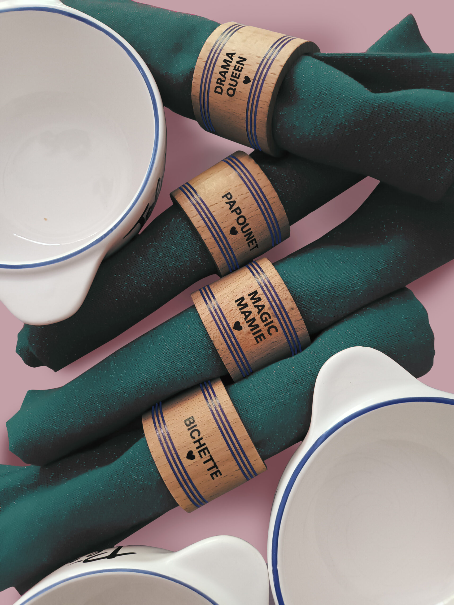 Ronds de serviette en bois<span class="sous-titre"> personnalisé pour toute la famille</span>